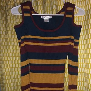 Striped cold shoulder sweater